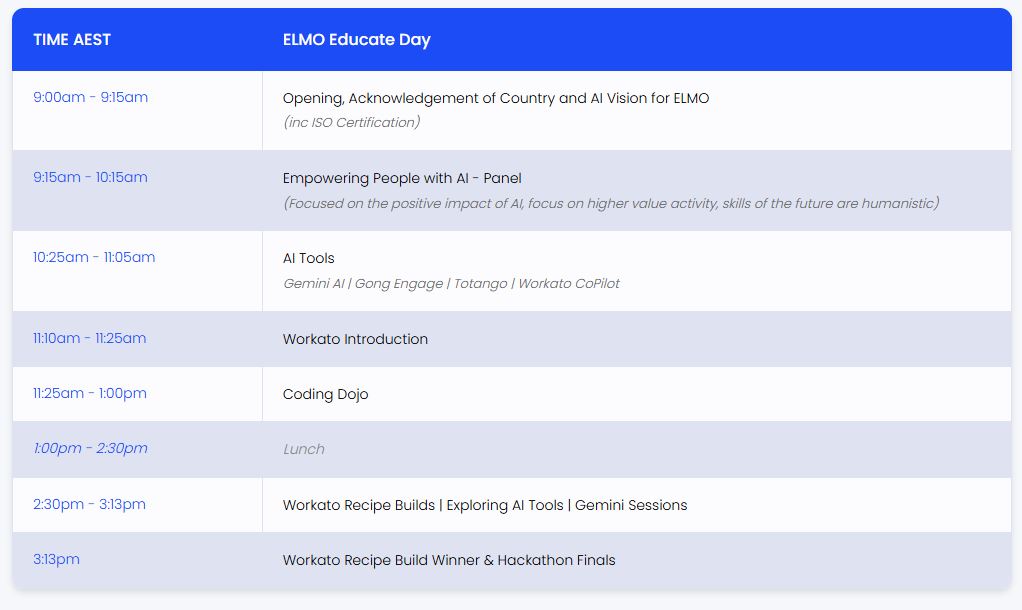 ELMO Educate Day Schedule
